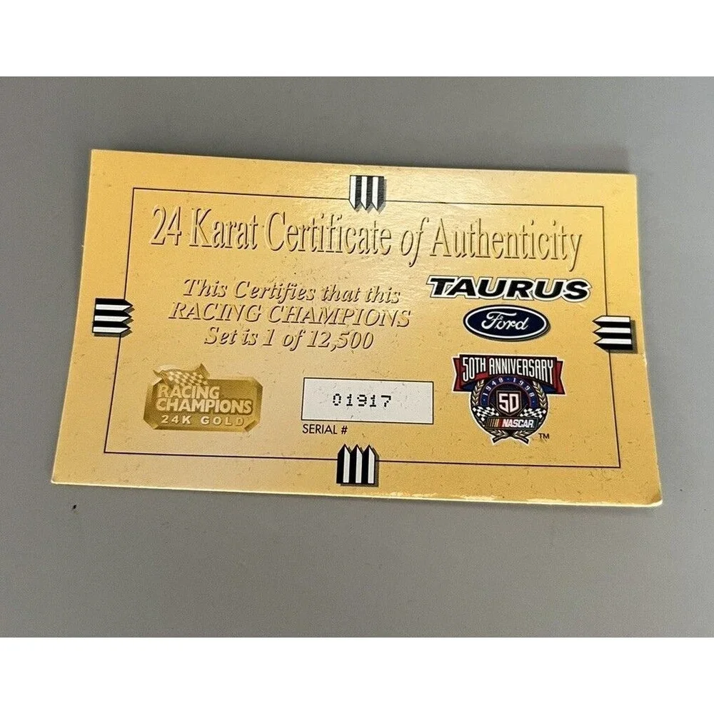 Racing Champions 24K Gold 1998 50th Anniversary Nascar Ford Taurus Car With COA
